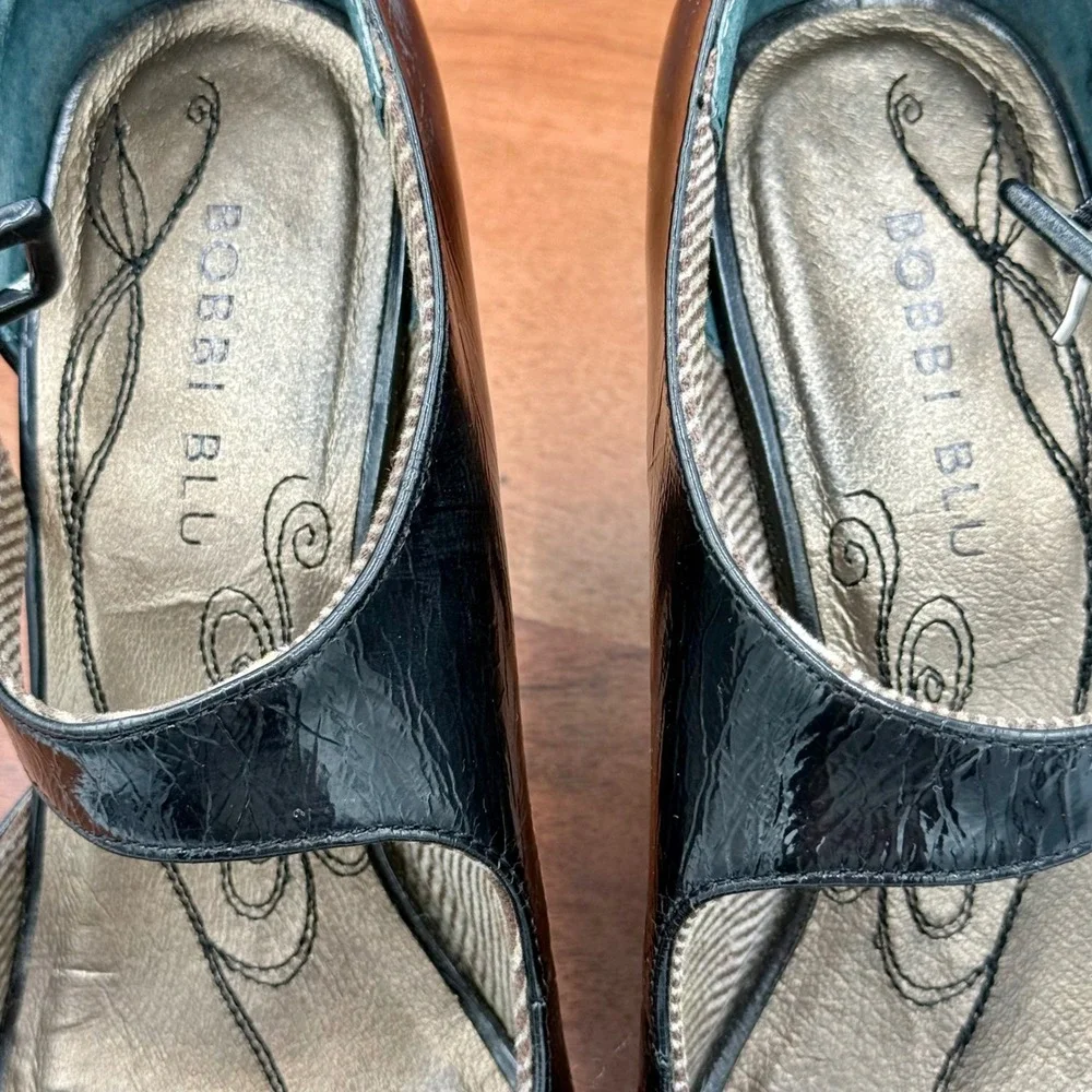 Bobbi Blu Gail Black Leather Mary Jane Pumps Round Toe Block Heel‎ Womens 7.5 M